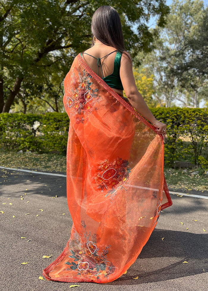 Orange Organza Saree With Blouse Piece