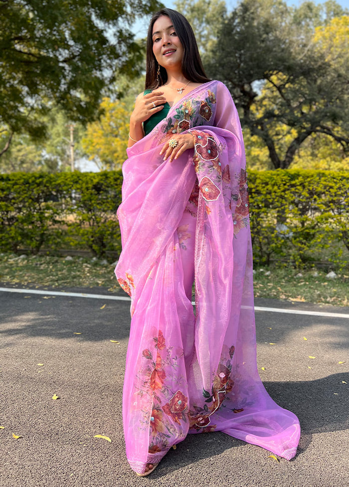 Pink Organza Saree With Blouse Piece