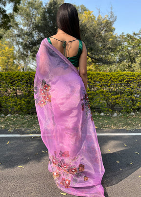 Pink Organza Saree With Blouse Piece