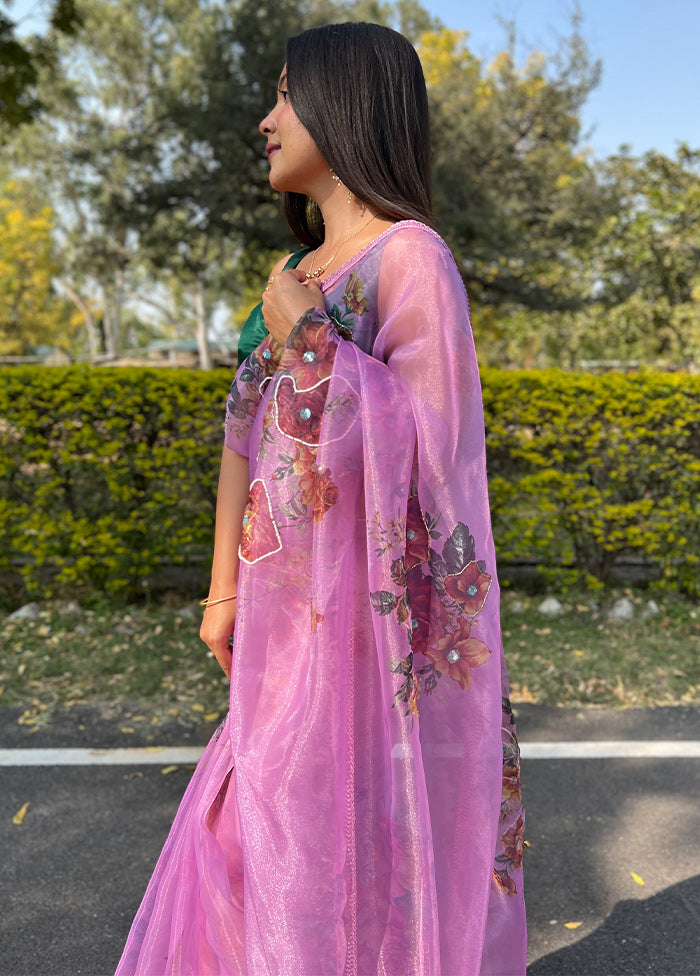 Pink Organza Saree With Blouse Piece