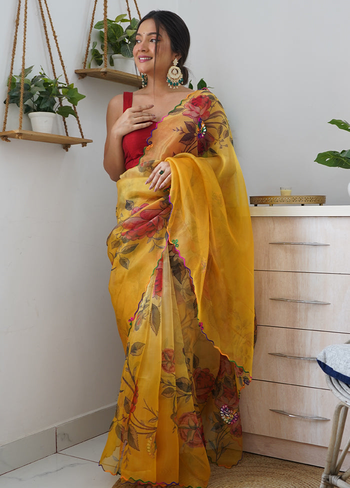 Yellow Organza Saree With Blouse Piece