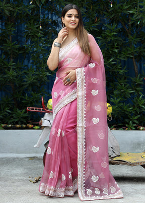 Pink Organza Saree With Blouse Piece