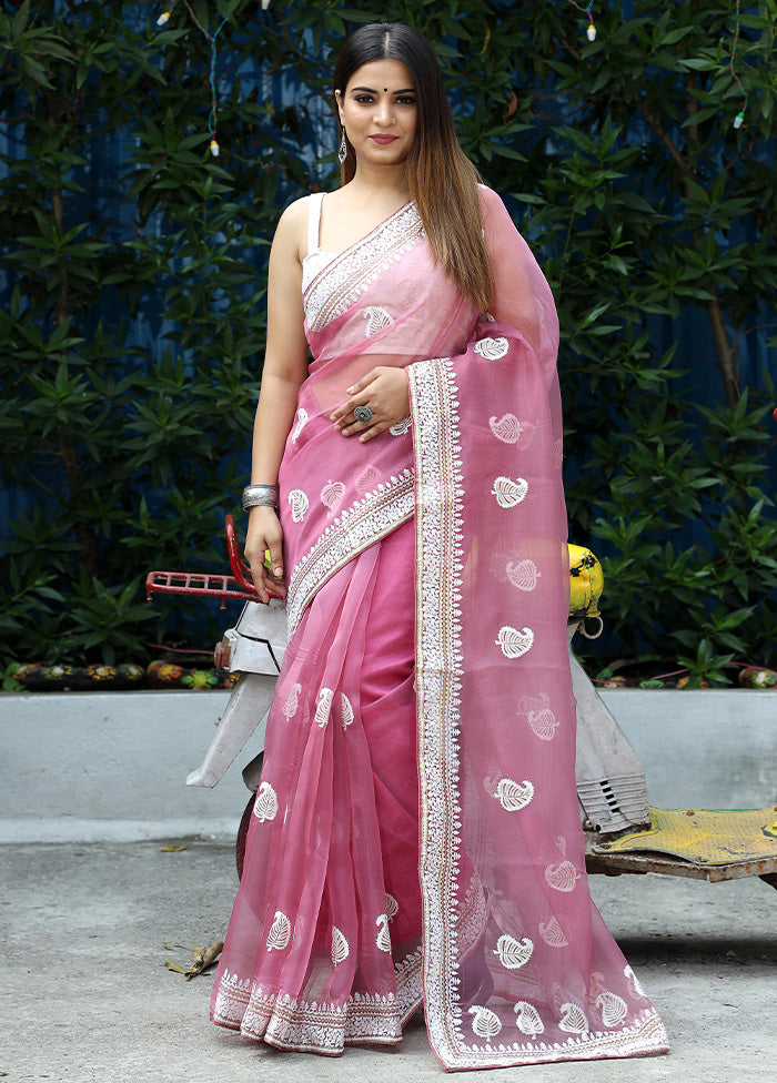 Pink Organza Saree With Blouse Piece