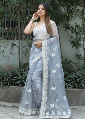 Grey Organza Saree With Blouse Piece