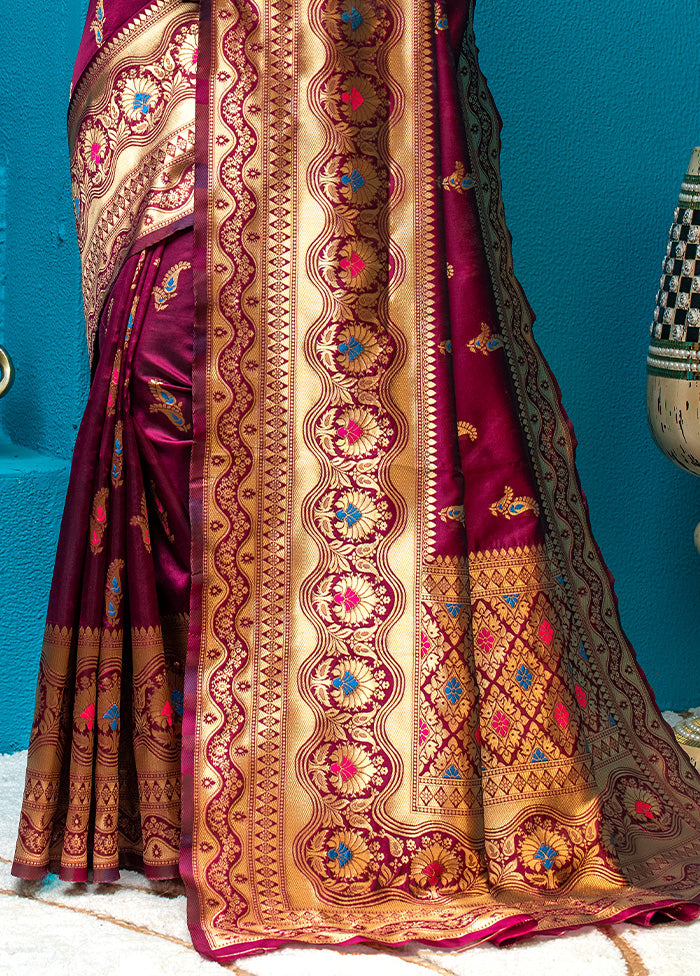 Burgundy Dupion Silk Saree With Blouse Piece