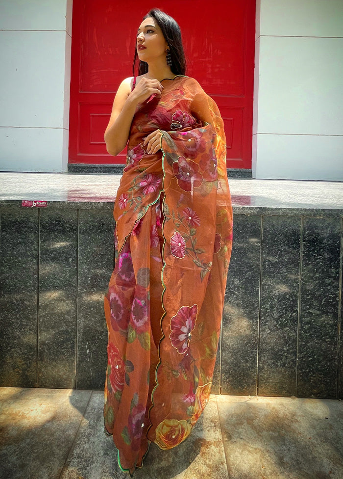 Mustard Organza Saree With Blouse Piece