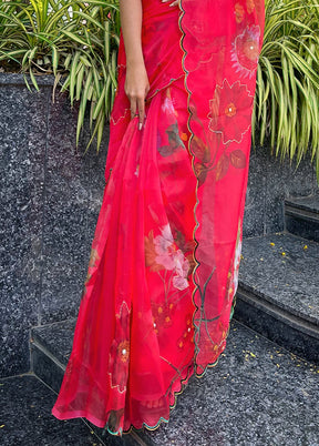 Red Organza Saree With Blouse Piece