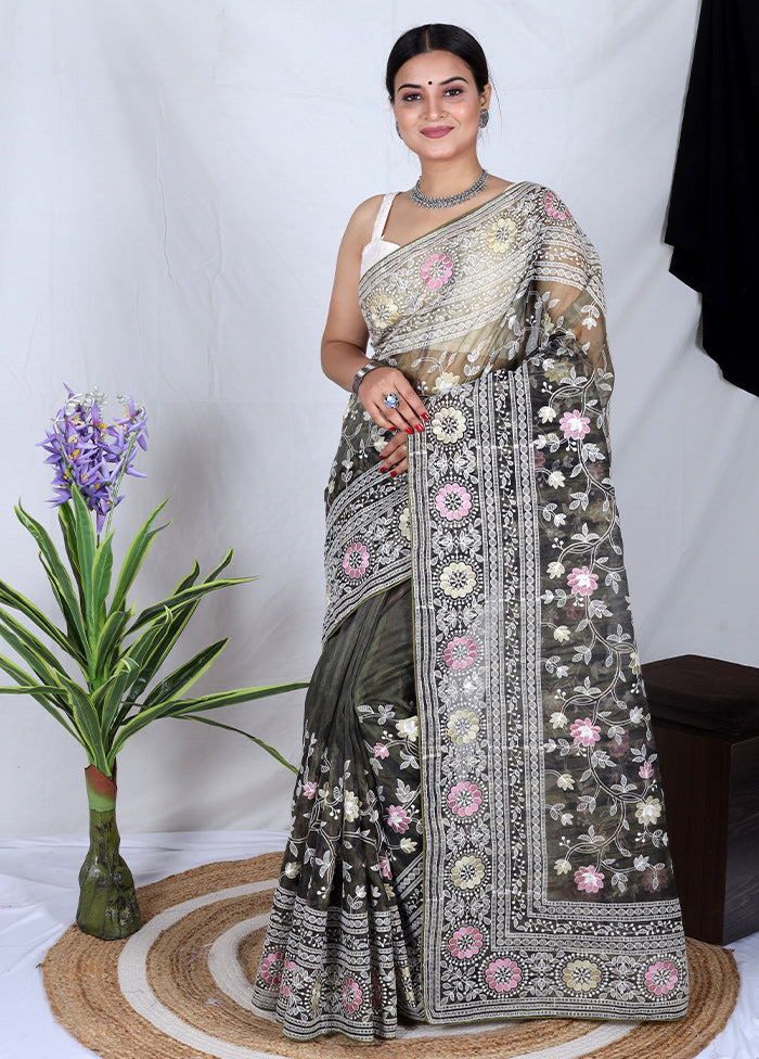 Grey Organza Saree With Blouse Piece