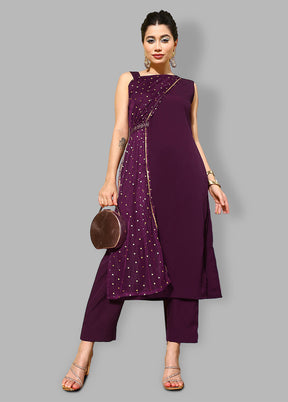 2 Pc Burgundy Readymade Silk Kurti Set