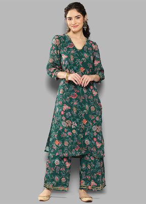 2 Pc Green Readymade Georgette Kurti Set