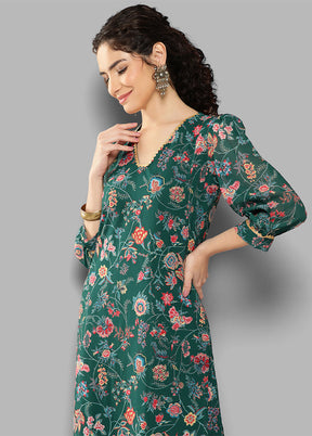 2 Pc Green Readymade Georgette Kurti Set