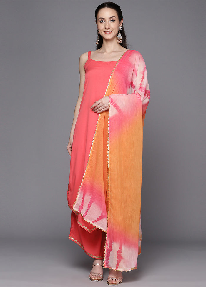 3 Pc Coral Readymade Silk Suit Set