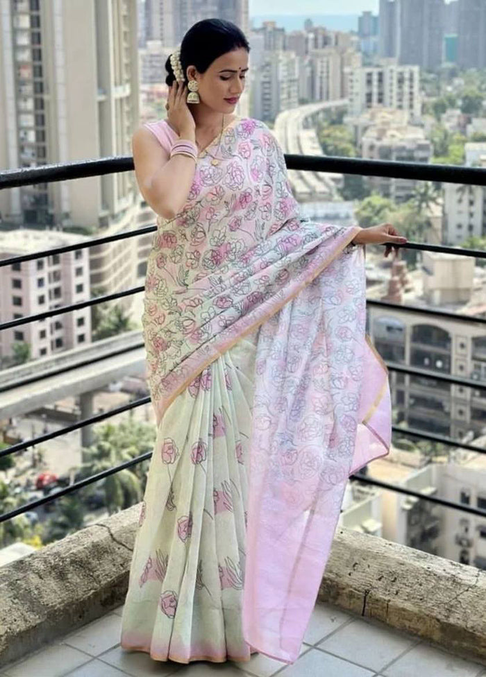 White Silk Saree With Blouse Piece