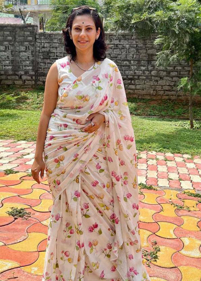 White Silk Saree With Blouse Piece