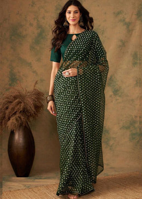 Green Organza Saree With Blouse Piece