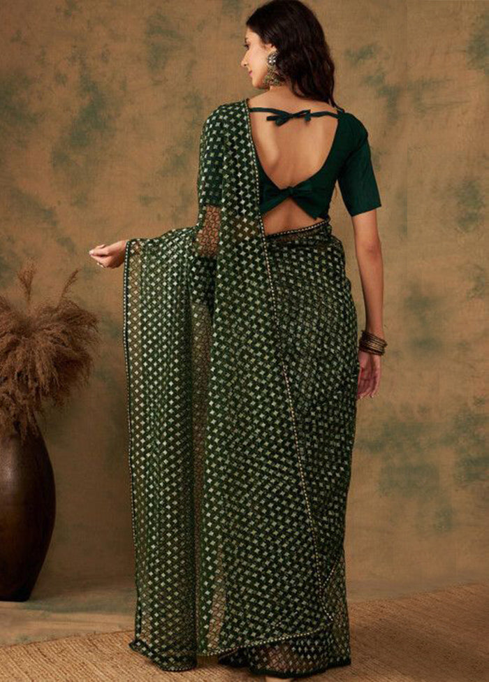 Green Organza Saree With Blouse Piece