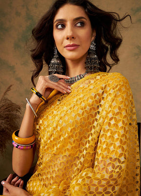 Yellow Organza Saree With Blouse Piece