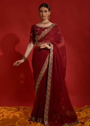 Maroon Georgette Saree With Blouse Piece