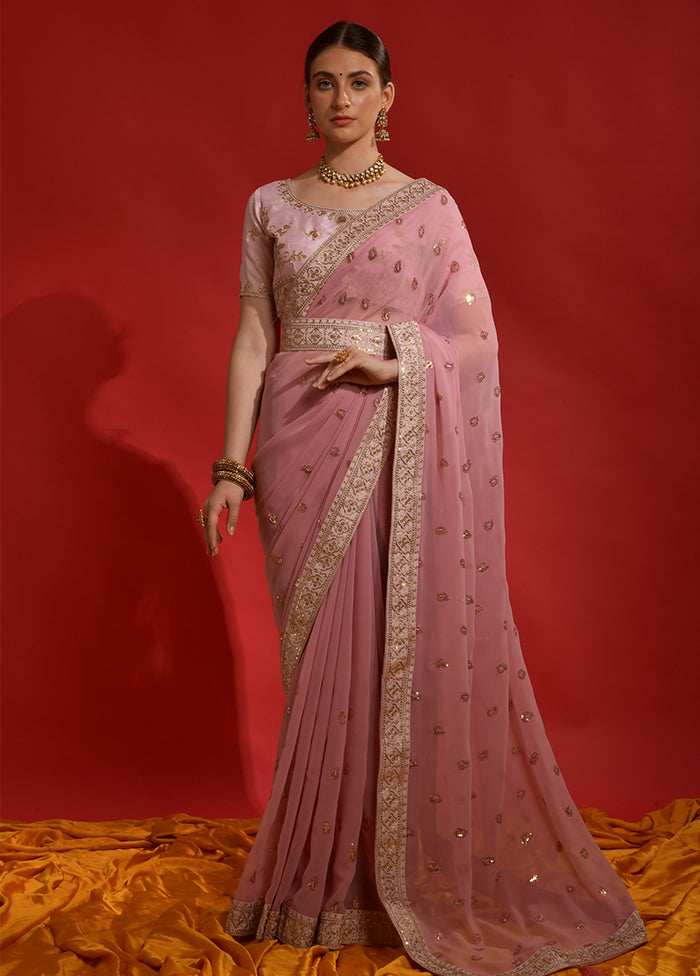 Pink Georgette Saree With Blouse Piece