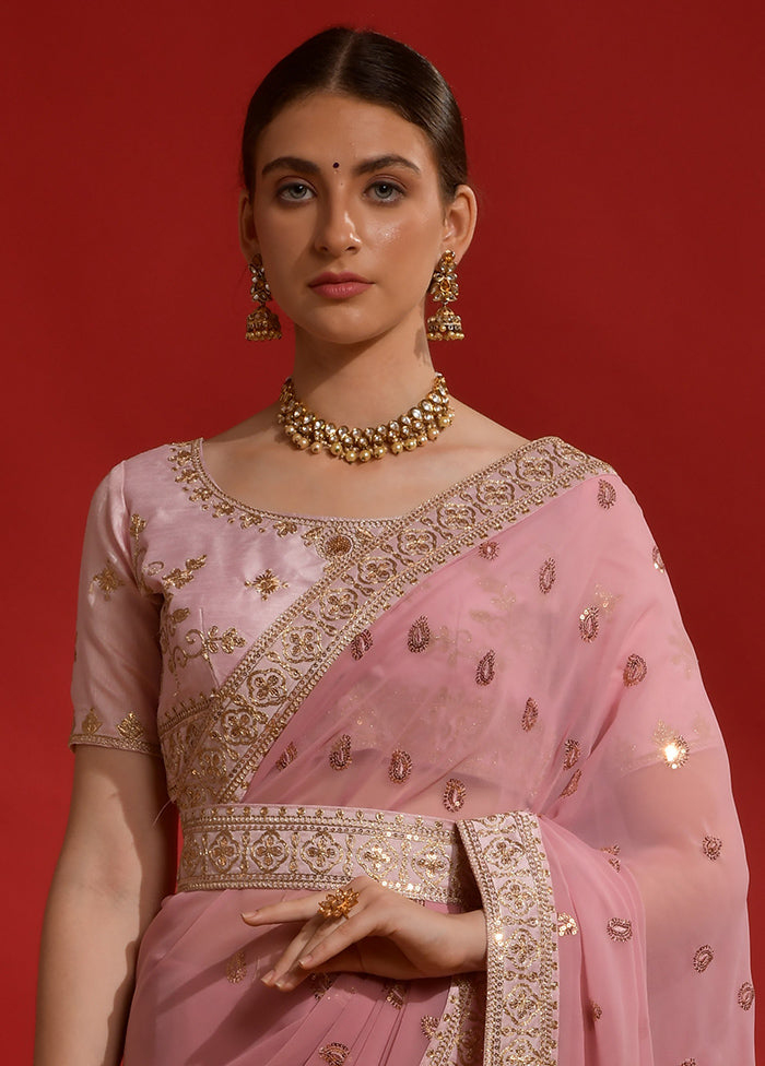 Pink Georgette Saree With Blouse Piece