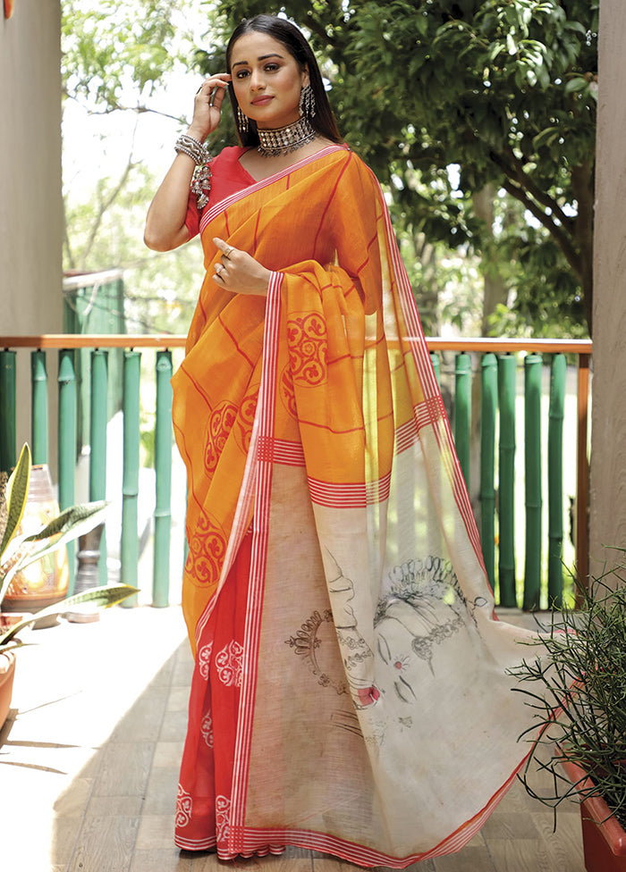 Yellow Silk Saree With Blouse Piece