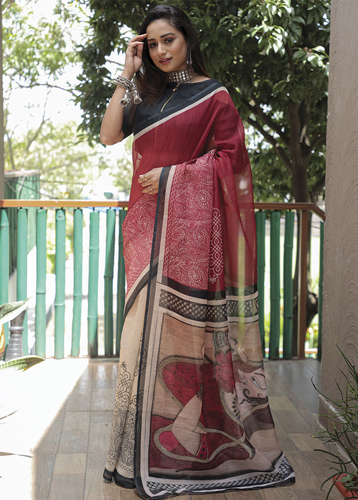 Maroon Silk Saree With Blouse Piece