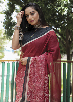 Maroon Silk Saree With Blouse Piece