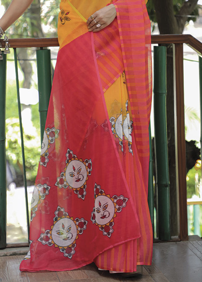 Yellow Silk Saree With Blouse Piece