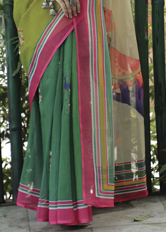 Green Silk Saree With Blouse Piece