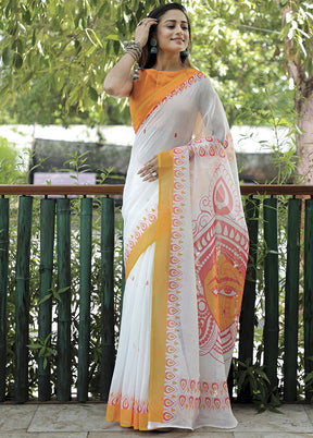 White Silk Saree With Blouse Piece