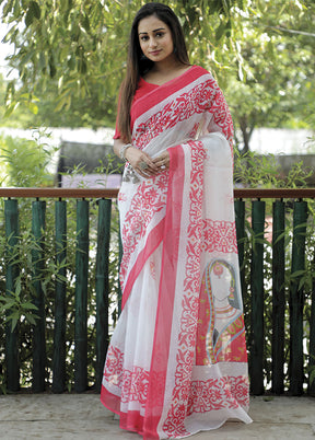 White Silk Saree With Blouse Piece