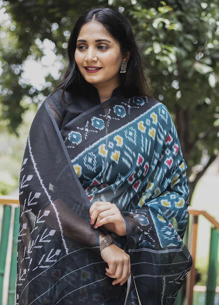 Teal Blue Silk Saree With Blouse Piece