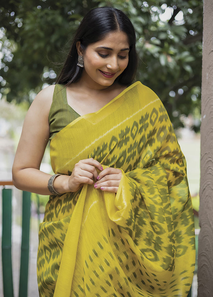 Olive Green Silk Saree With Blouse Piece