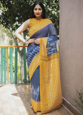 Blue Silk Saree With Blouse Piece