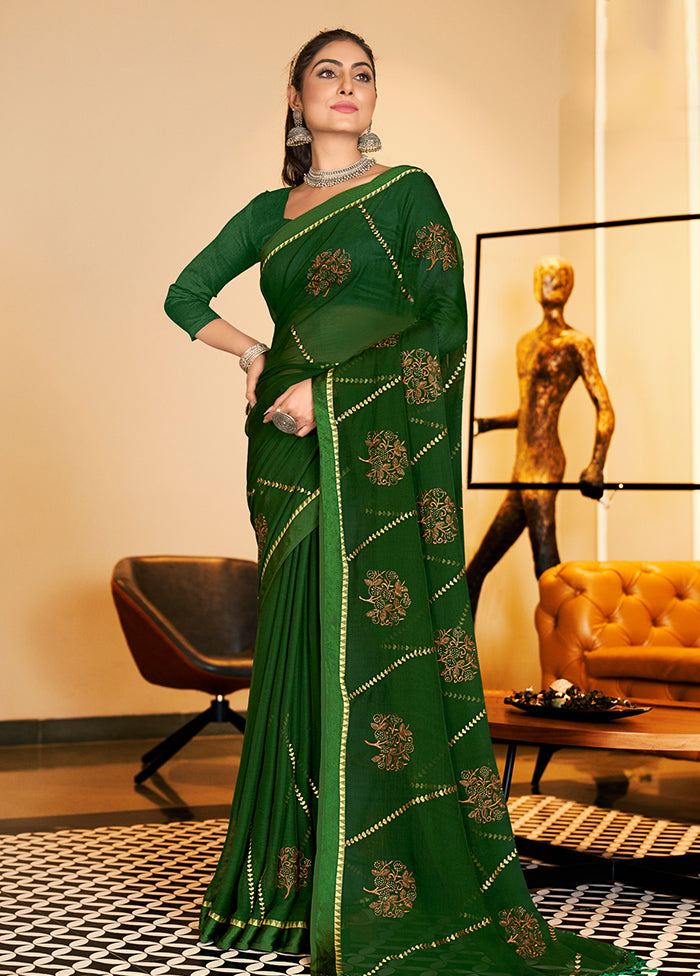 Green Chiffon Silk Saree With Blouse Piece