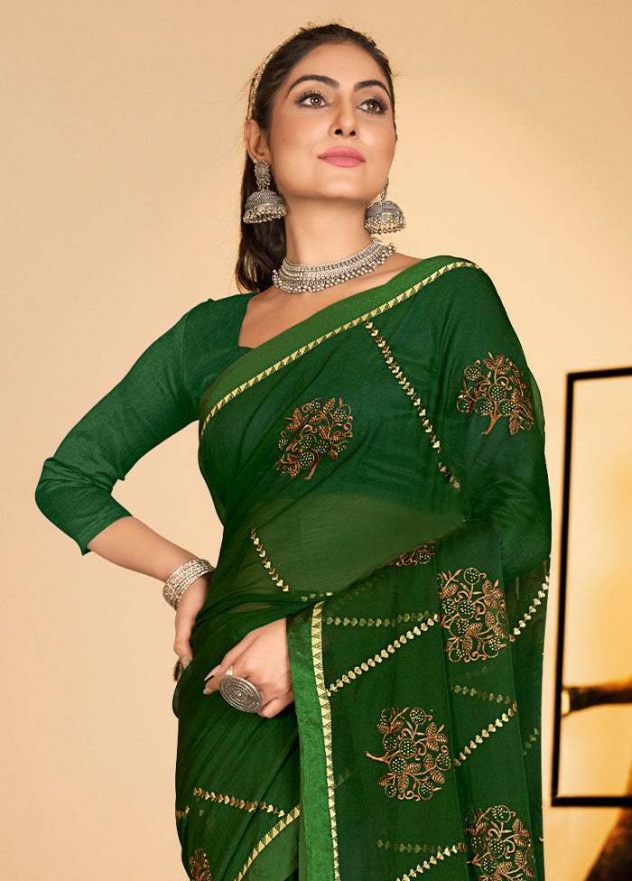 Green Chiffon Silk Saree With Blouse Piece