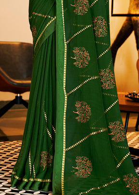 Green Chiffon Silk Saree With Blouse Piece