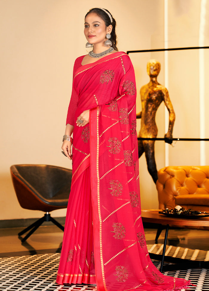 Pink Chiffon Silk Saree With Blouse Piece