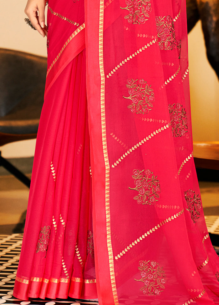 Pink Chiffon Silk Saree With Blouse Piece