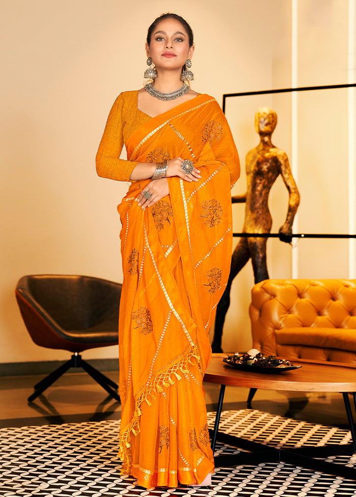 Yellow Chiffon Silk Saree With Blouse Piece