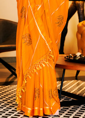 Yellow Chiffon Silk Saree With Blouse Piece