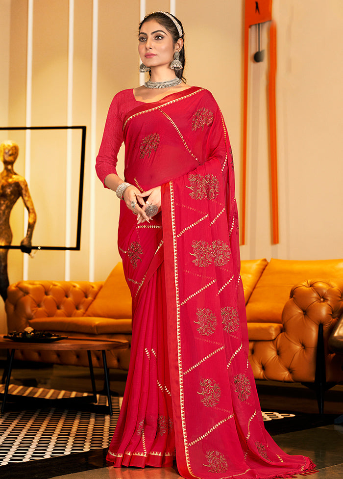 Pink Chiffon Silk Saree With Blouse Piece