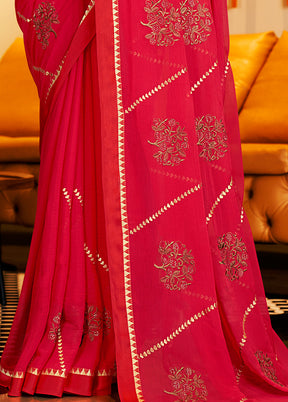 Pink Chiffon Silk Saree With Blouse Piece