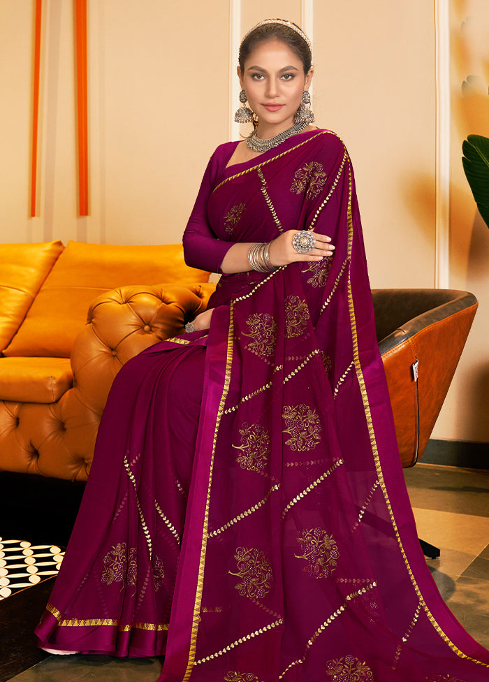 Purple Chiffon Silk Saree With Blouse Piece