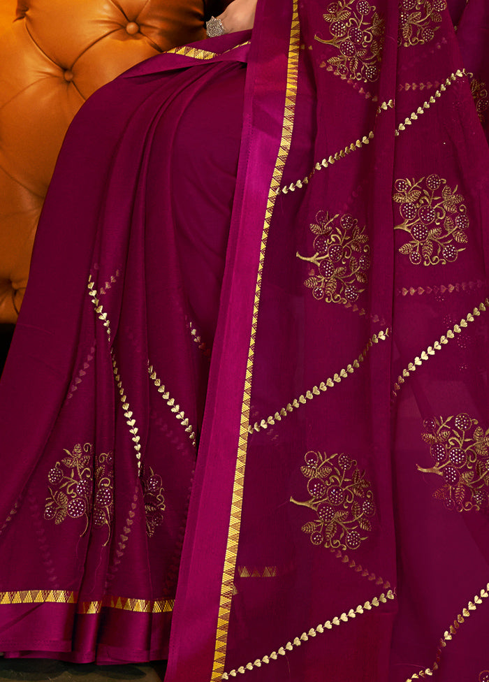 Purple Chiffon Silk Saree With Blouse Piece