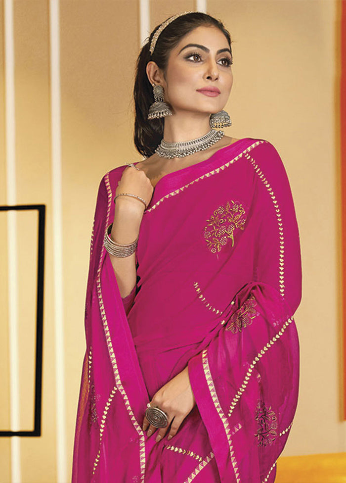 Pink Chiffon Silk Saree With Blouse Piece