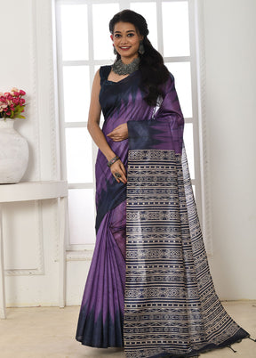 Purple Dupion Silk Saree With Blouse Piece