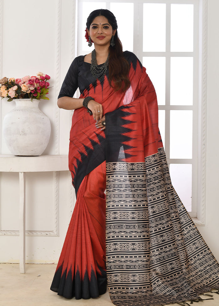 Rust Dupion Silk Saree With Blouse Piece