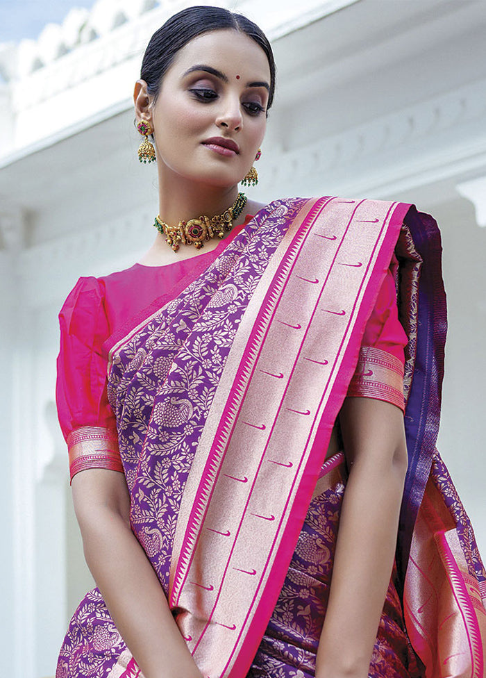 Purple Dupion Silk Saree With Blouse Piece