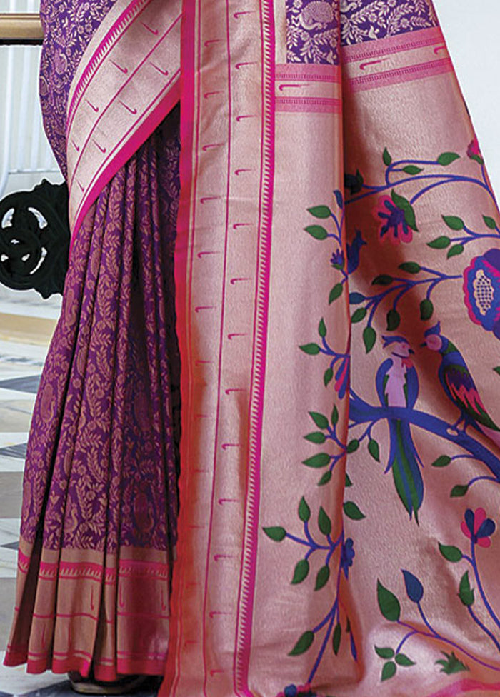 Purple Dupion Silk Saree With Blouse Piece